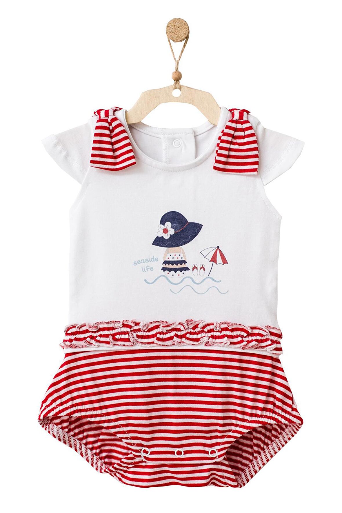 Andywawa Kız Bebek Omuzları Kırmızı Kurdelalı Tulum AC21671R