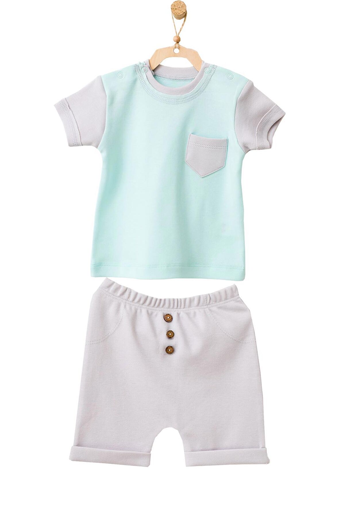 Andywawa Erkek Bebek Mint Rengi Cepli Alt Üst Şort Takım AC21772R