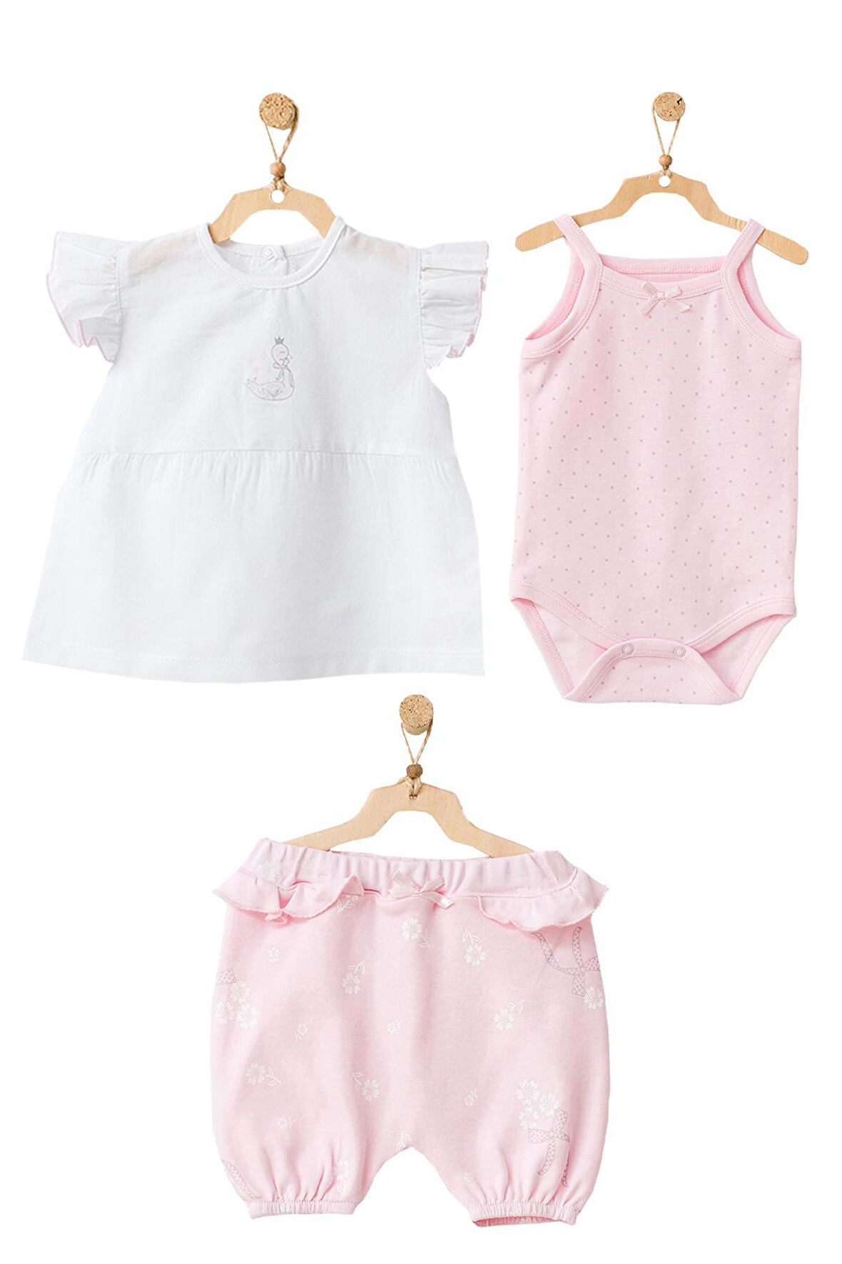 Andywawa Kız Bebek Ördek Desenli 3lü Alt Üst Takım AC21795R