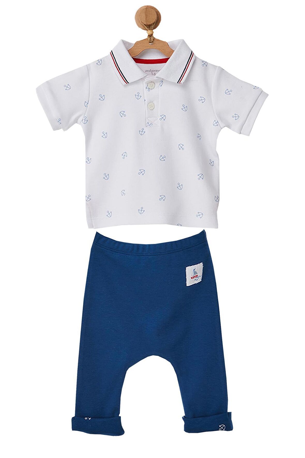 Andywawa Erkek Bebek Polo Yaka Gemi Çapası Motifli Alt Üst Takım AC22644