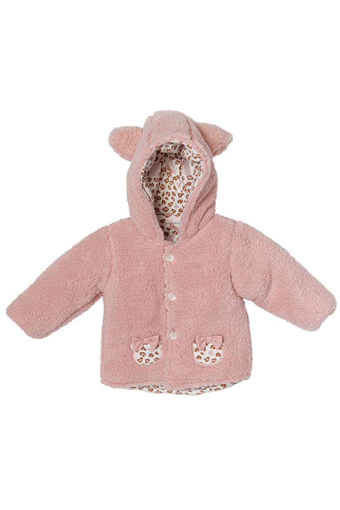 Andywawa Kız Bebek Leopar Desenli Pembe Yumuşak Mont AC22078Rep