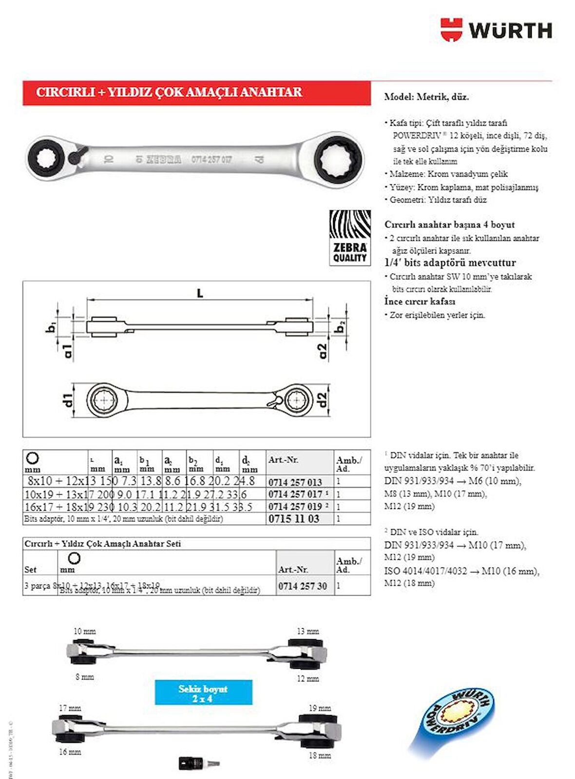 WÜRTH Çift Halkalı Yıldız Cırcır Anahtar Seti