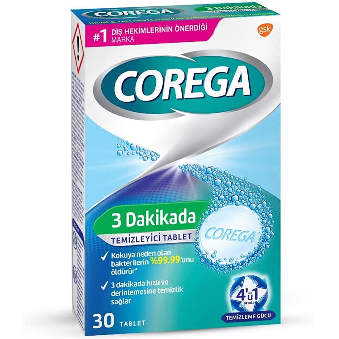 Corega 3 Dakikada Diş Protezi Temizleyici 30 Tablet