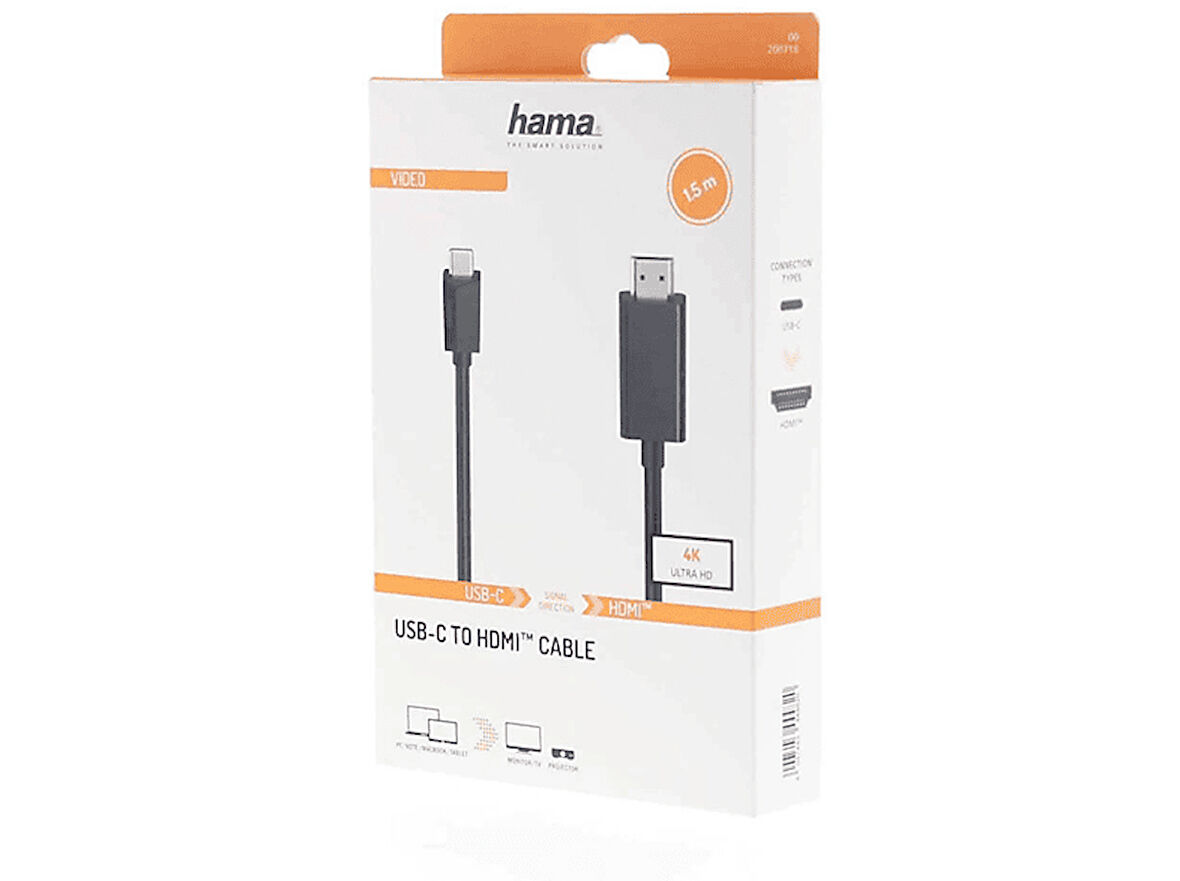 HAMA HM.200718 USB-C Plug - HDMI Plug Ultra-HD Görüntü Kablosu Siyah