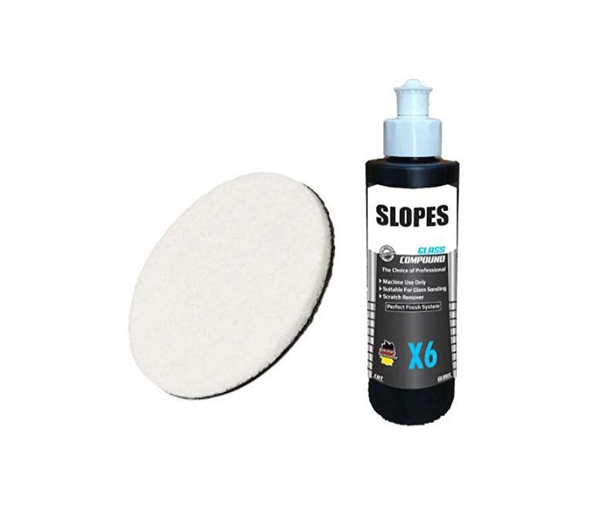 Slopes X6 Glass Compound Çizik Giderici Cam Pastası 250ML. Keçe Seti