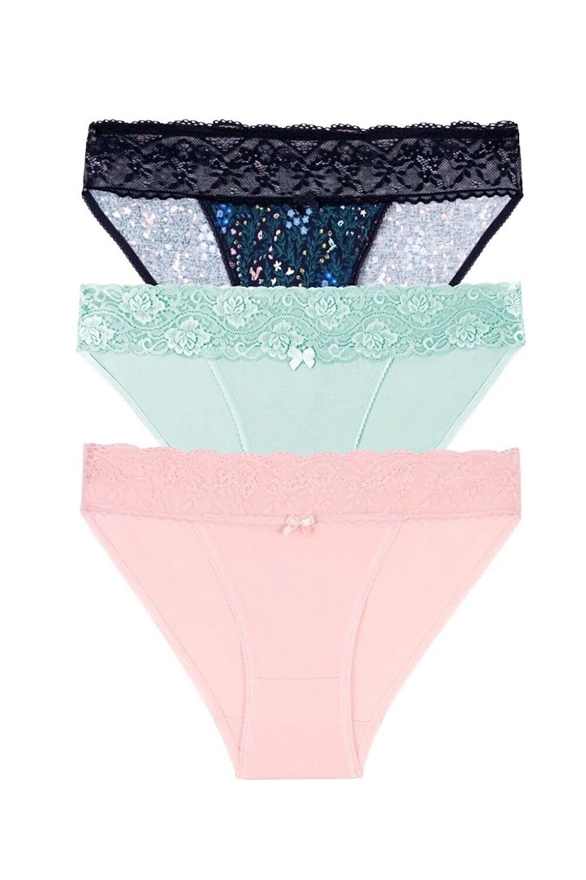3 lü Dantel Koton Slip Külot