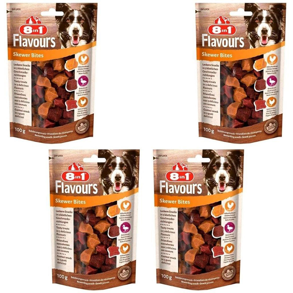 8in1 Flavours Skewer Bites Tavuk ve Ördek Göğsü Köpek Ödülü 100 Gr x 4 Adet