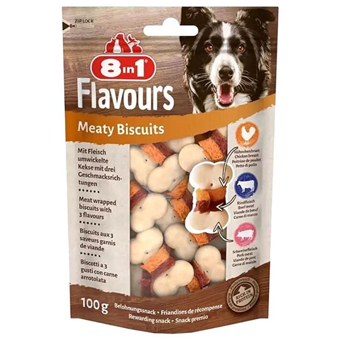 8in1 Flavours Meaty Kümes Hayvanları Eti Yetişkin Bisküvi 100 gr 