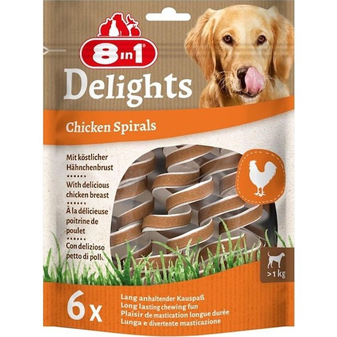 8in1 Smart Delights Chicken Spirals Tavuklu Burgu Köpek Ödülü 6lı