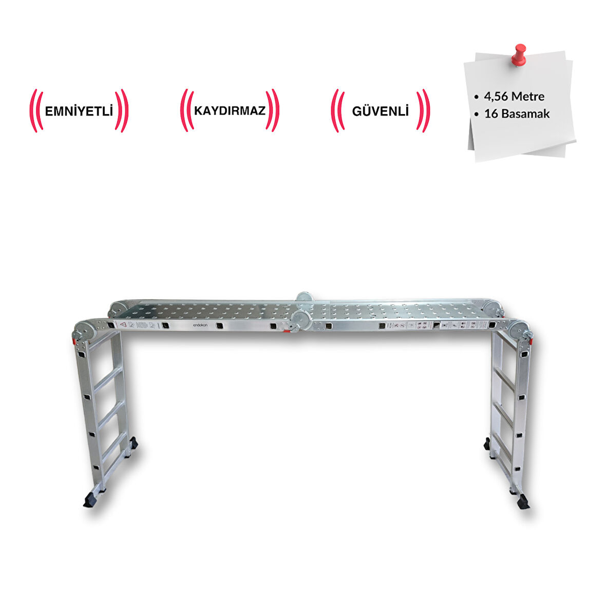 Endokon PLATFORMLU 4,56 Metre - 16  Basamaklı Katlanır Akrobat Merdiven - Büyük Menteşe - Kalın Profil