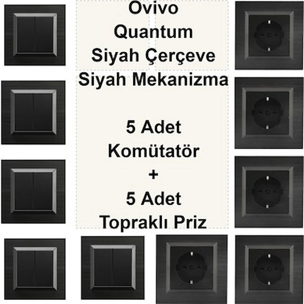 Asyagrup Ovivo Quantum Siyah İkili Set Komütatör Priz - Çerçeve Dahil