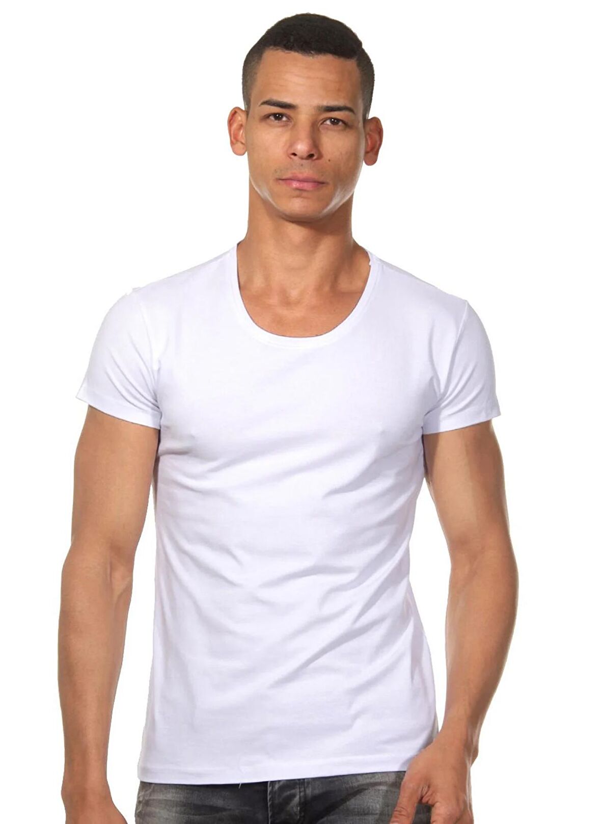Darkzone Bisiklet Yaka Düz Beyaz Erkek T-Shirt DZN8502