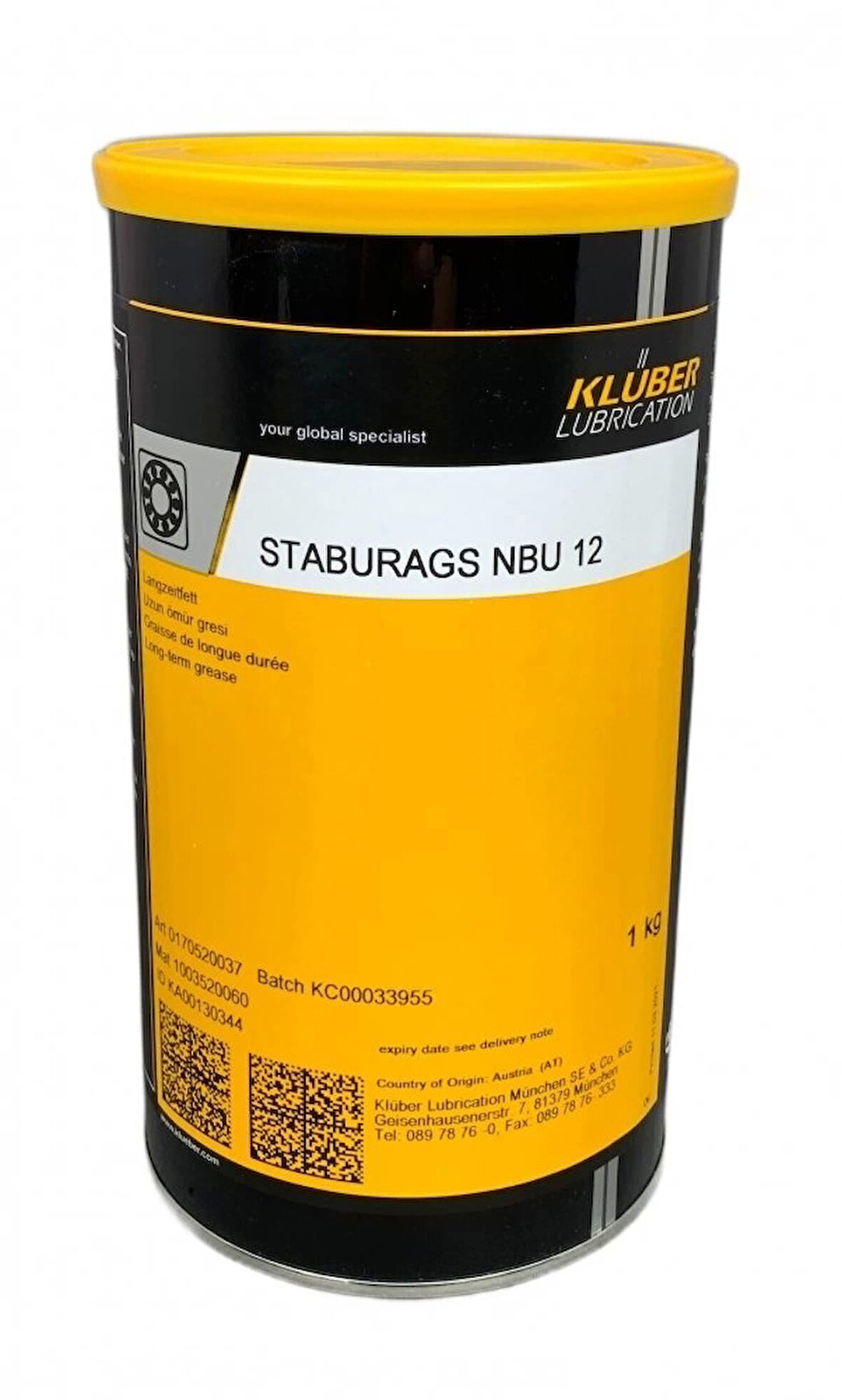 Klüber Staburags NBU 12 1KG – Yüksek Basınca Dayanıklı Rulman Gresi | Uzun Ömürlü ve Suya Dayanıklı Gres