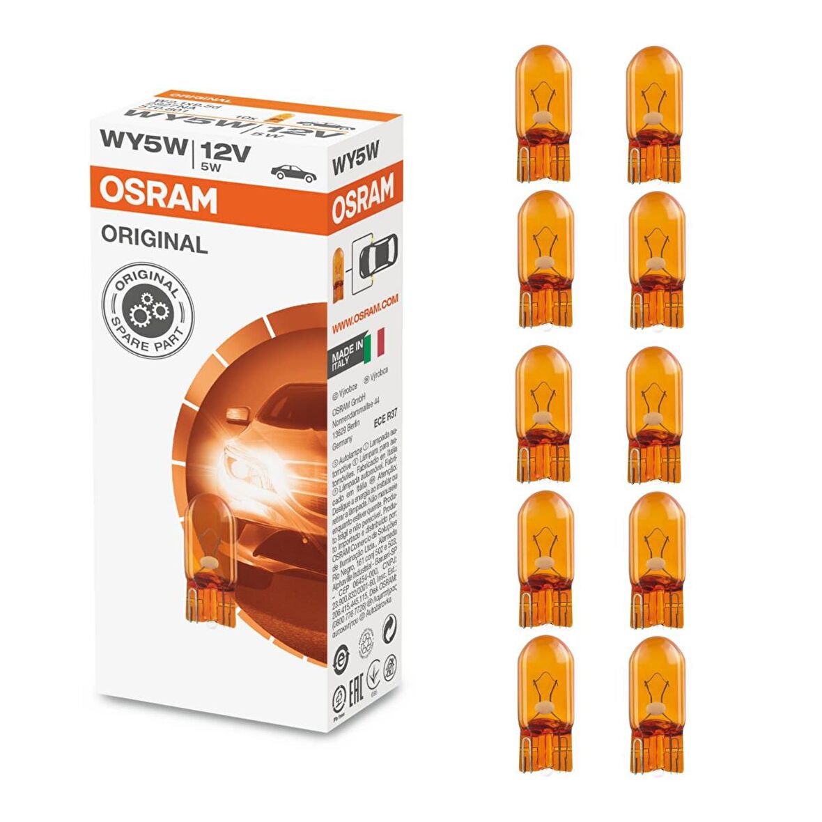 Osram 2827 WY5W T10 Dipsiz Turuncu Ampul 12V 5W 10 Adet