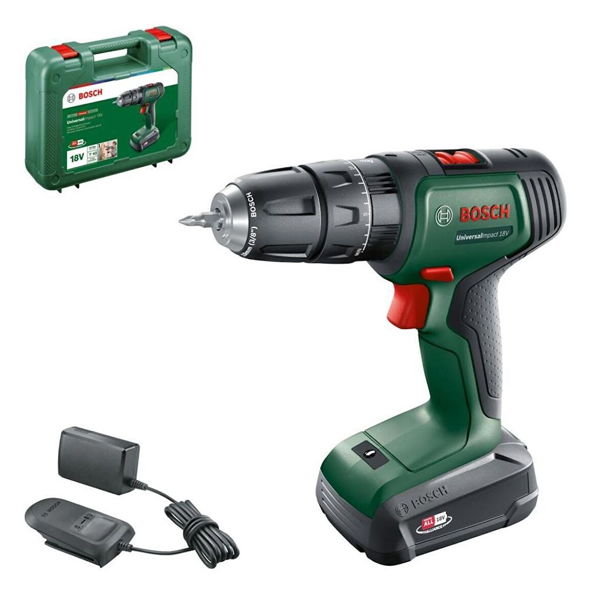 Bosch 06039D4102 18 Volt Yeşil Çift Akülü Matkap Seti