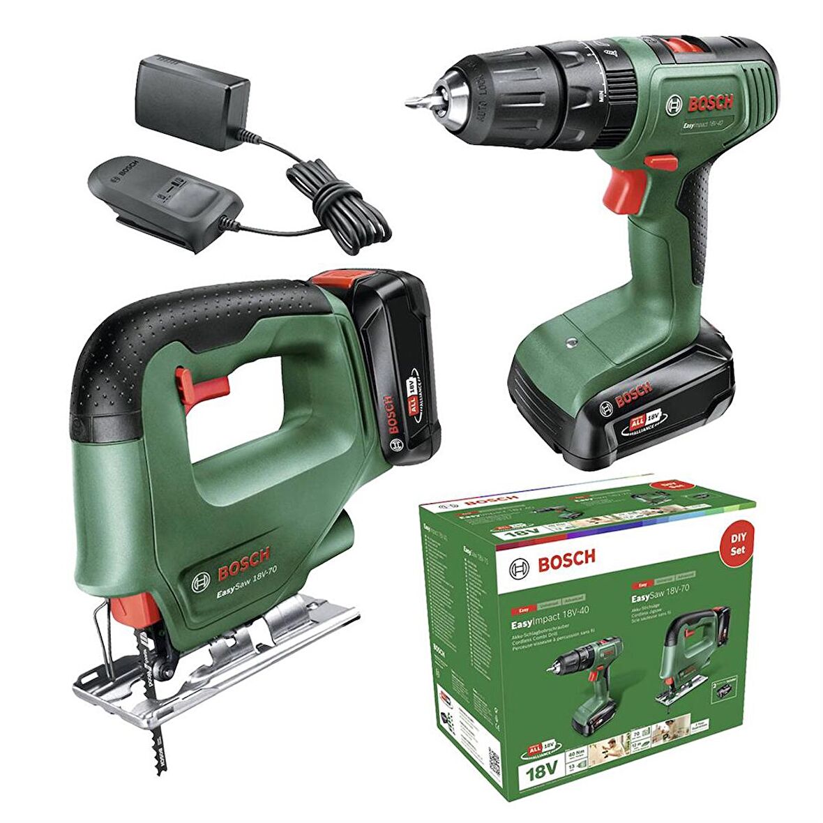 Bosch Akülü Darbeli Matkap DIY Set EasyImpact 18V-40 + EasySaw 18V-70 - 0 603 9D8 10A