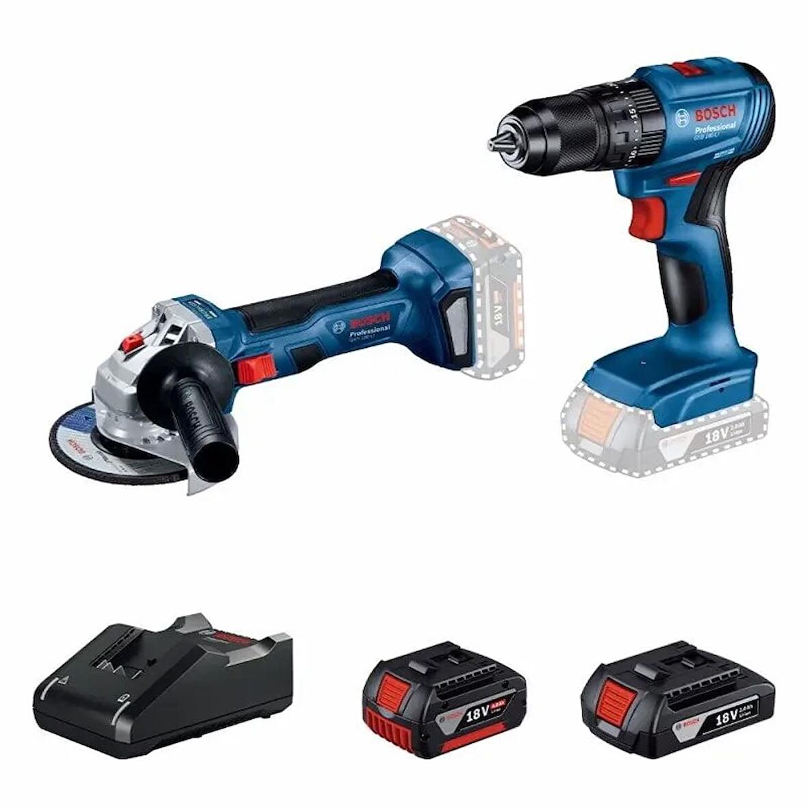 BOSCH PROFESSİONAL AKÜLÜ SET GWS 180-LI, GSB 185-LI, GBA 18V 2 AH, GBA 18V 4 AH, GAL 18V-40