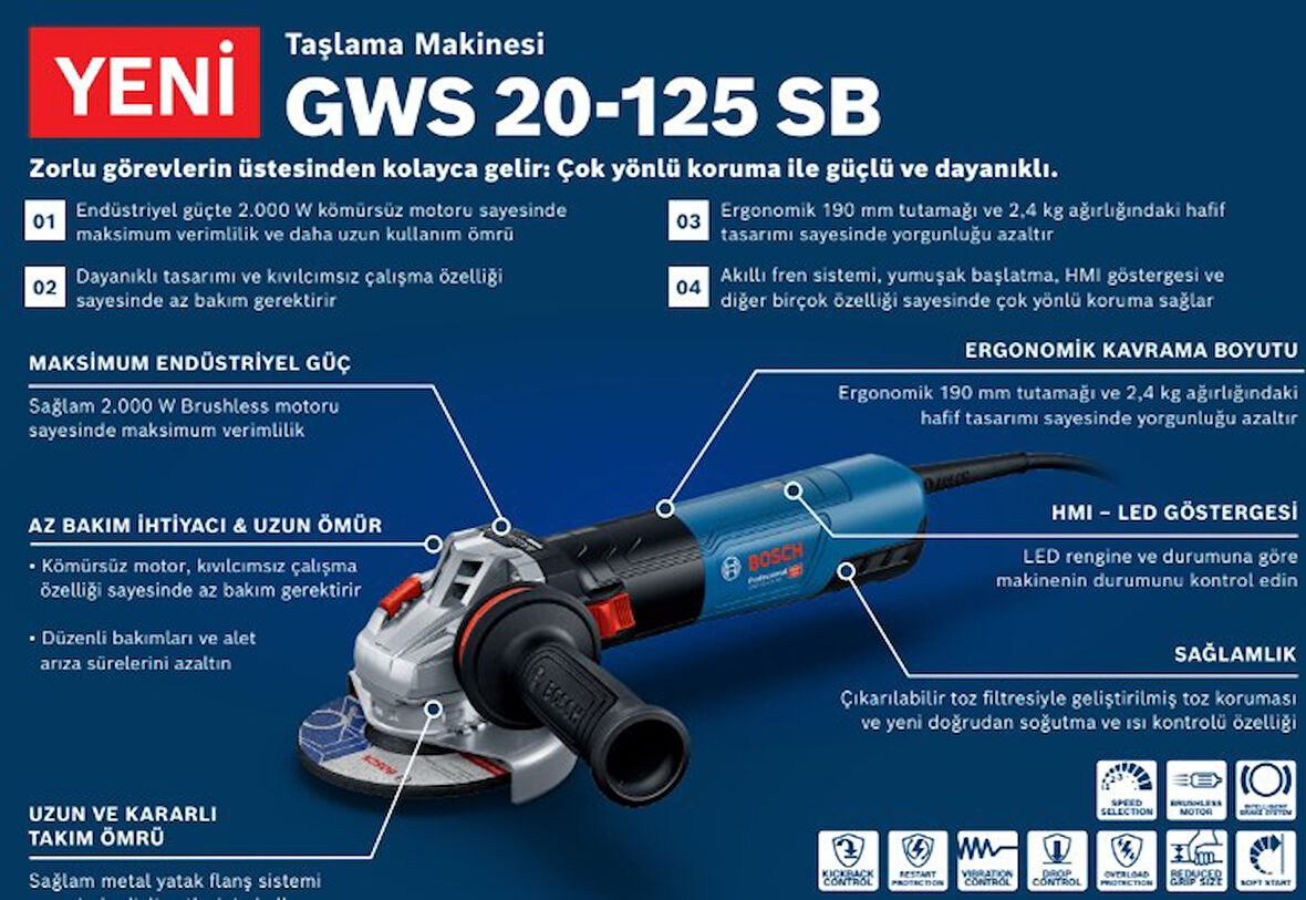 Bosch Profesyonel GWS 20-125 SB - 2.000 W