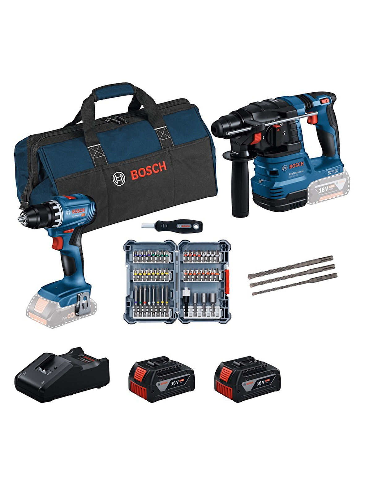 Bosch Gsr 18V-45 Akülü Vidalama + Gbh 18V-22 Kırıcı Delici 2 x 4 Ah Akülü Kombo Set 0615V0003D