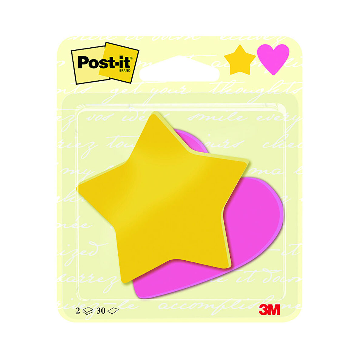Post it Notlar Yıldız ve Kalp Şeklinde 2x30 yaprak 2030SHEU
