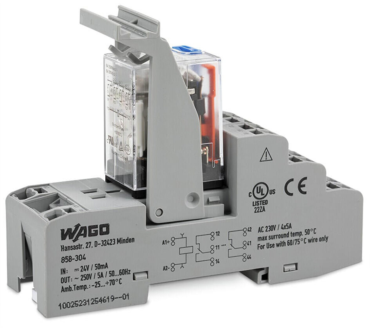 WAGO 858-304 5A 24VDC 4 kontakt Röle modülü Soketli