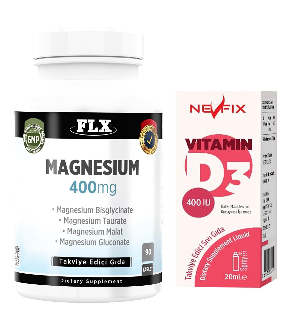 Flx Magnezyum Bisglisinat Malat Taurat Glukonat 90 Tablet+Nevfix 400 Iu Sprey 20 Ml