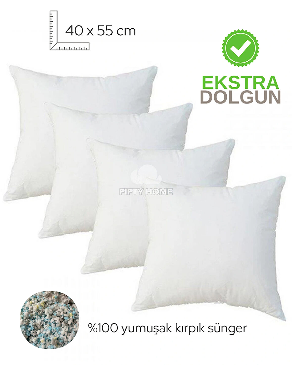 4 ADET Kırlent iç dolgu 40 x 55 cm - kırlent içi - iç yastık Dolgusu 100% Kırpık Sünger