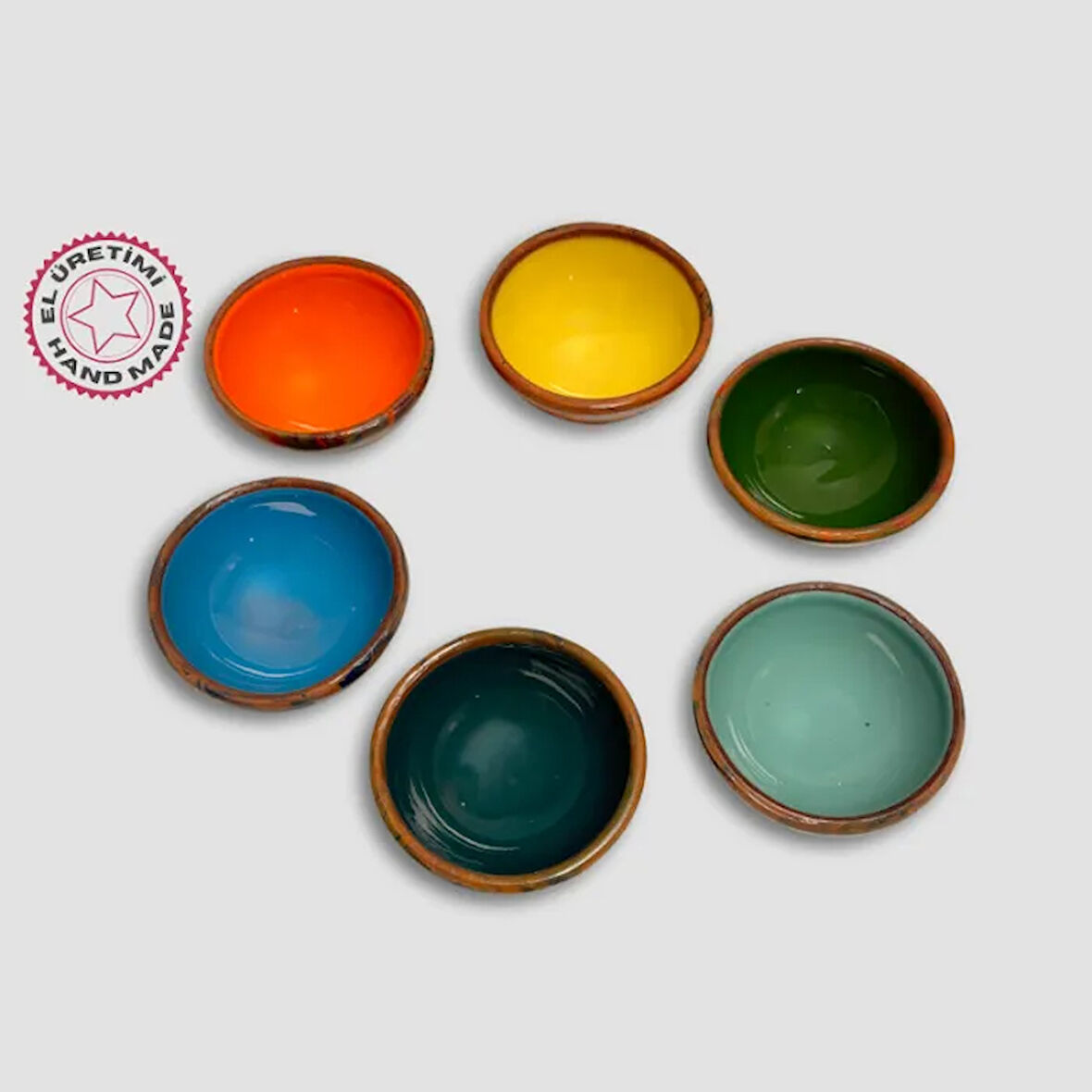 Uretti - Gülin 6449 - Dışı Ebrul Desenli  İçi Toprak  6'lı Çerezlik Takımı 8cm