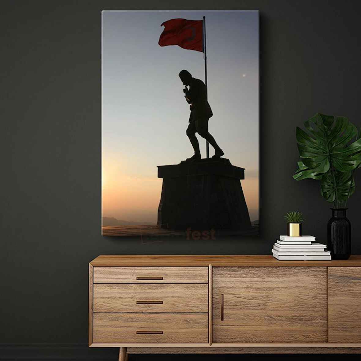 Atatürk Silueti - Gün Batımında Anıt Heykel Kanvas Tablo