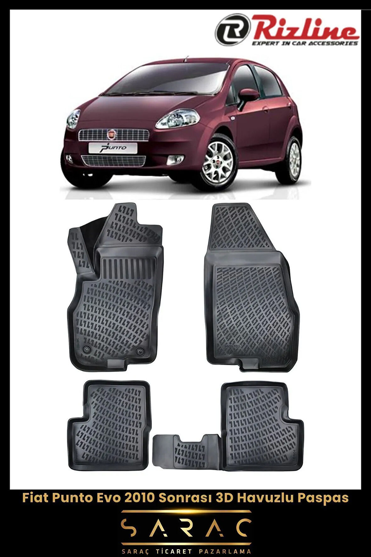 Rizline Fiat Punto 2011 Model 3D Havuzlu Paspas