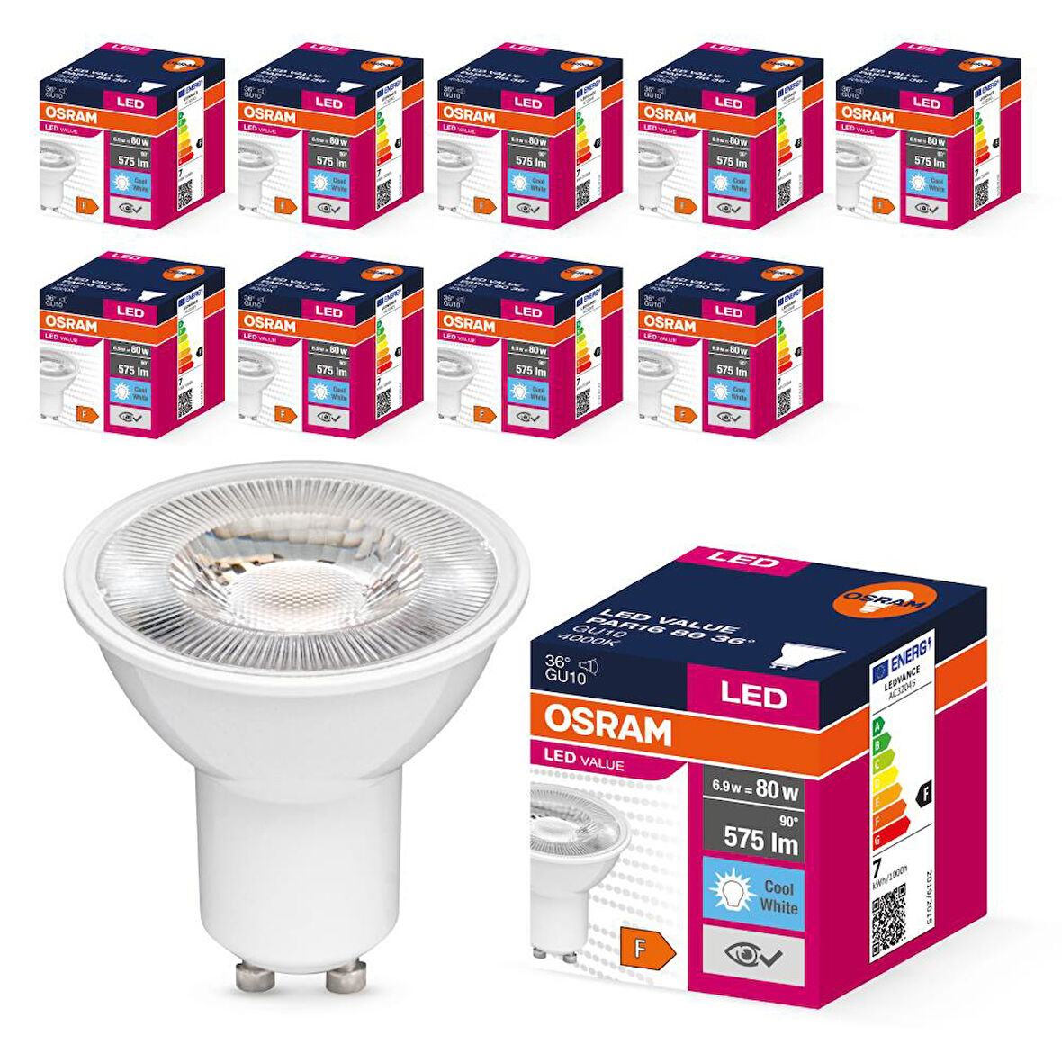 Osram LED Value PAR16 6.9W GU10 4000K Gün Işığı Ampul 10 Adet