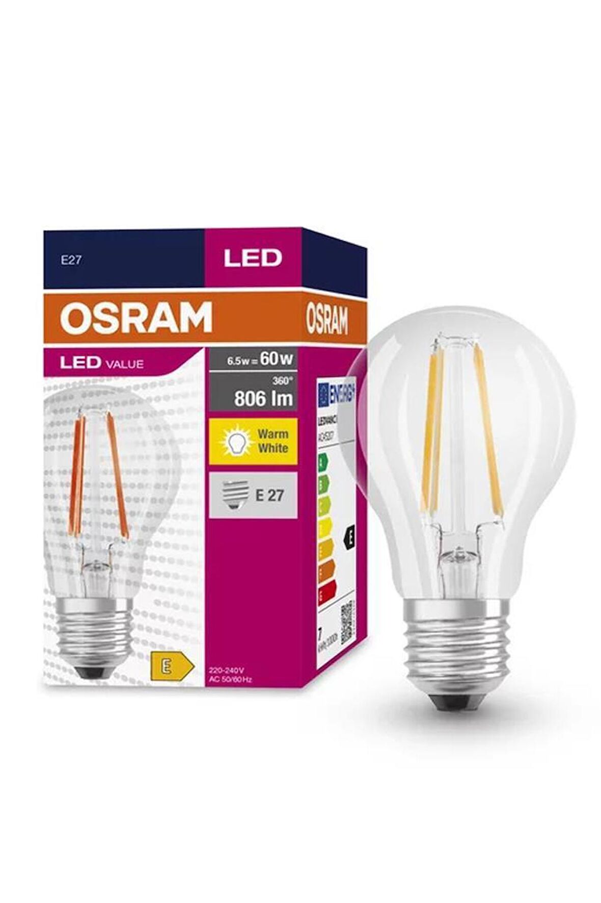 Osram Ledvalue 6,5W (60W) Rustik Led Ampul Sarı 2700K - E27 Duy