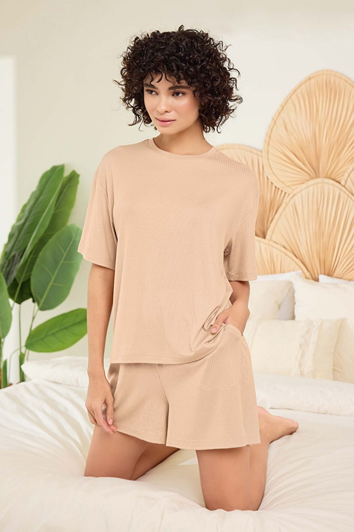 Aydoğan Kadın Ten Rengi %95 Lyocell %5 Elasthan Şort Pijama Takımı