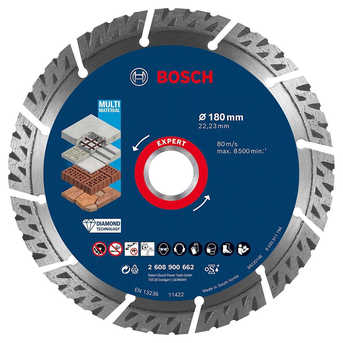 Bosch EXPERT MultiMaterial Elmas Kesme Diski 180 x 22,23 x 2,4 x 12 mm - 2608900662