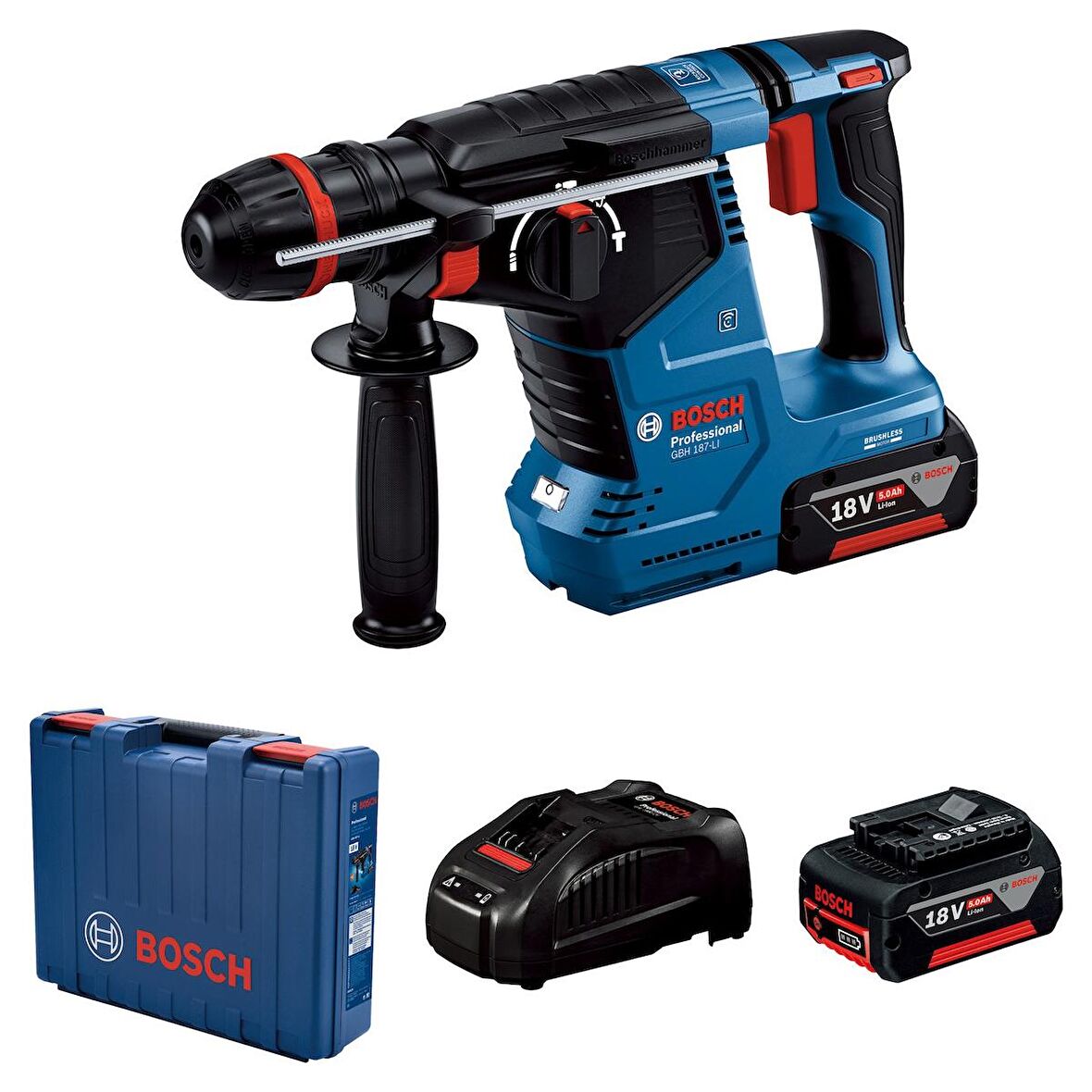 Bosch GBH 187-LI Professional Tek Mandrenli 2 x 5Ah Akülü Kırıcı Delici - 0611923121