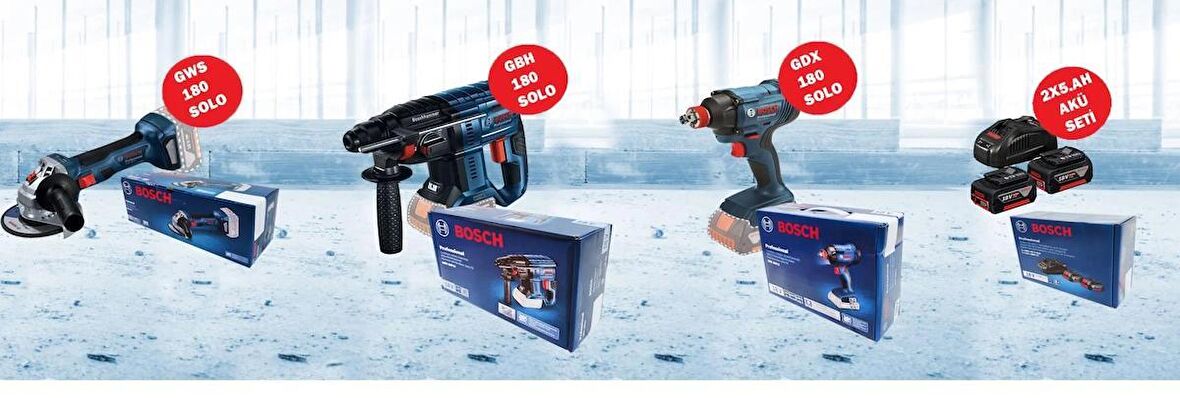 Bosch GBH 180-LI Kırıcı Delici + GWS 180-LI Taşlama + GDX 180 LI Somun Sıkma +Bosch GAL 1880 CV Şarj Cihazı 2x5.0Ah Akü Seti