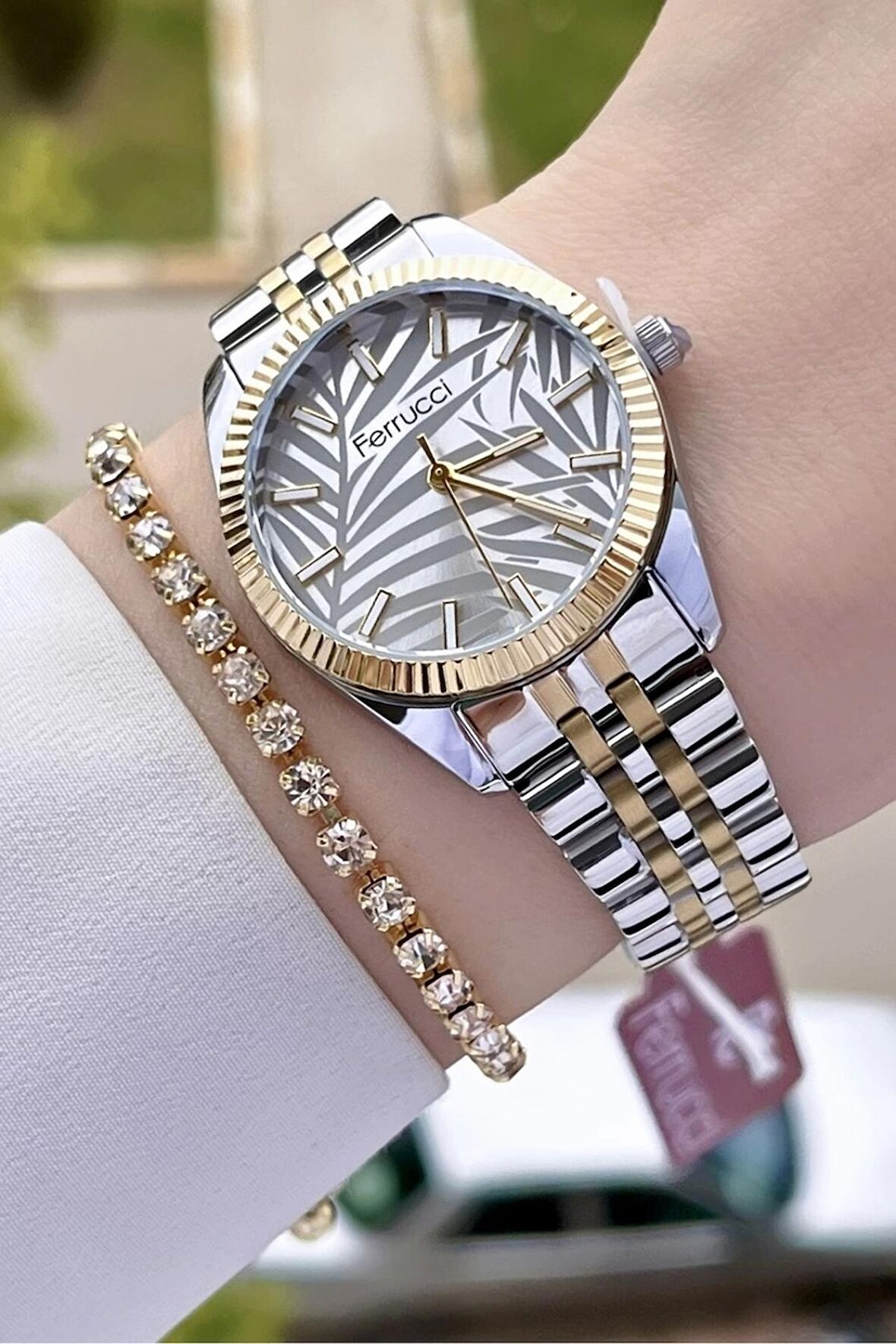 Ferrucci FCISTE288 Gold Gümüş Renk Hediye Paketli Kadın Kol Saati ve Bileklik