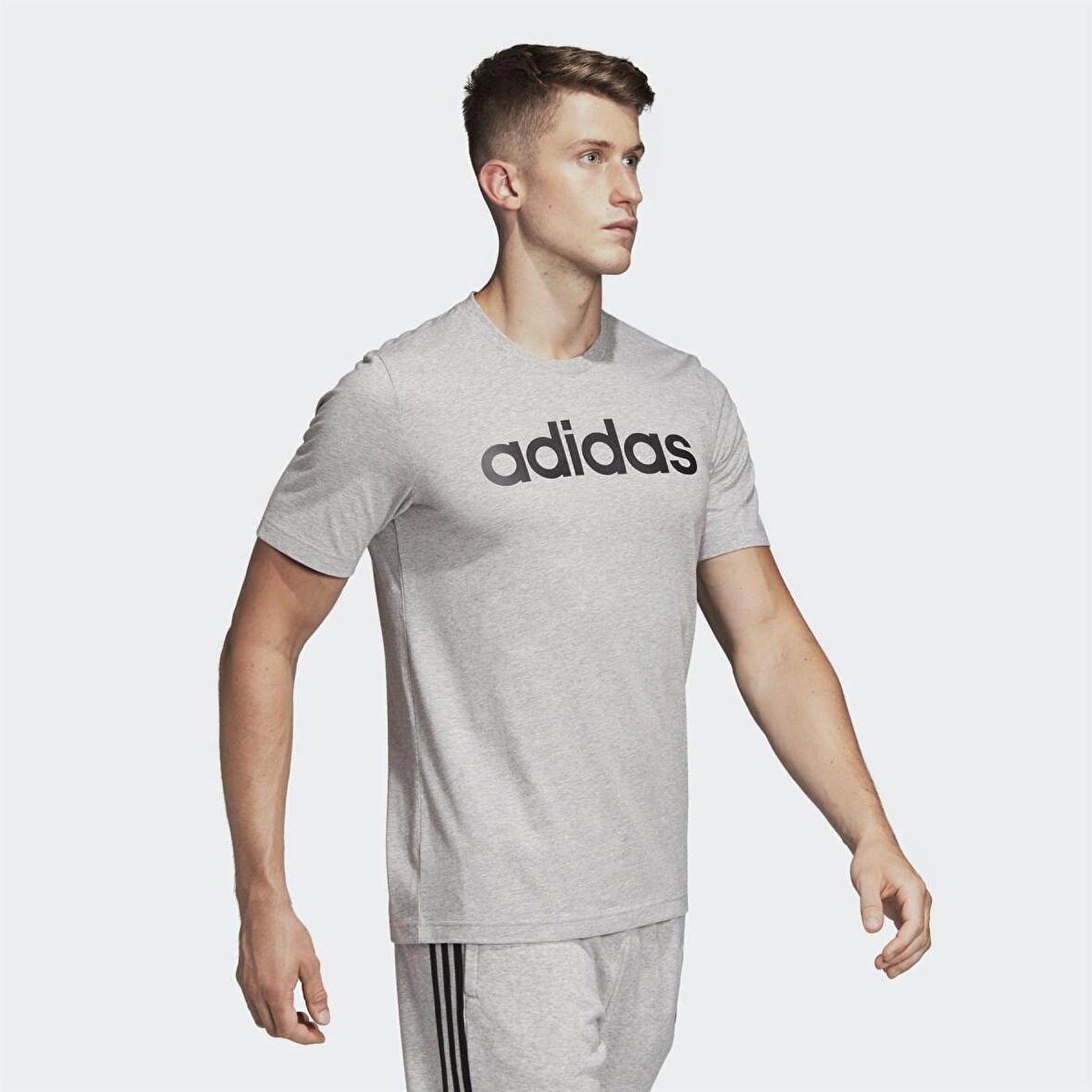 Adidas DU0409 Essential Linear Erkek Pamuklu Gri Tişört