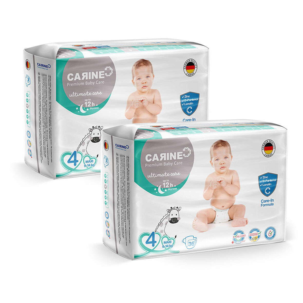 2'Lİ AVANTAJ PAKET CARINE PREMIUM BEBEK BEZİ 4 NUMARA MAXI 36 X 2 ADET