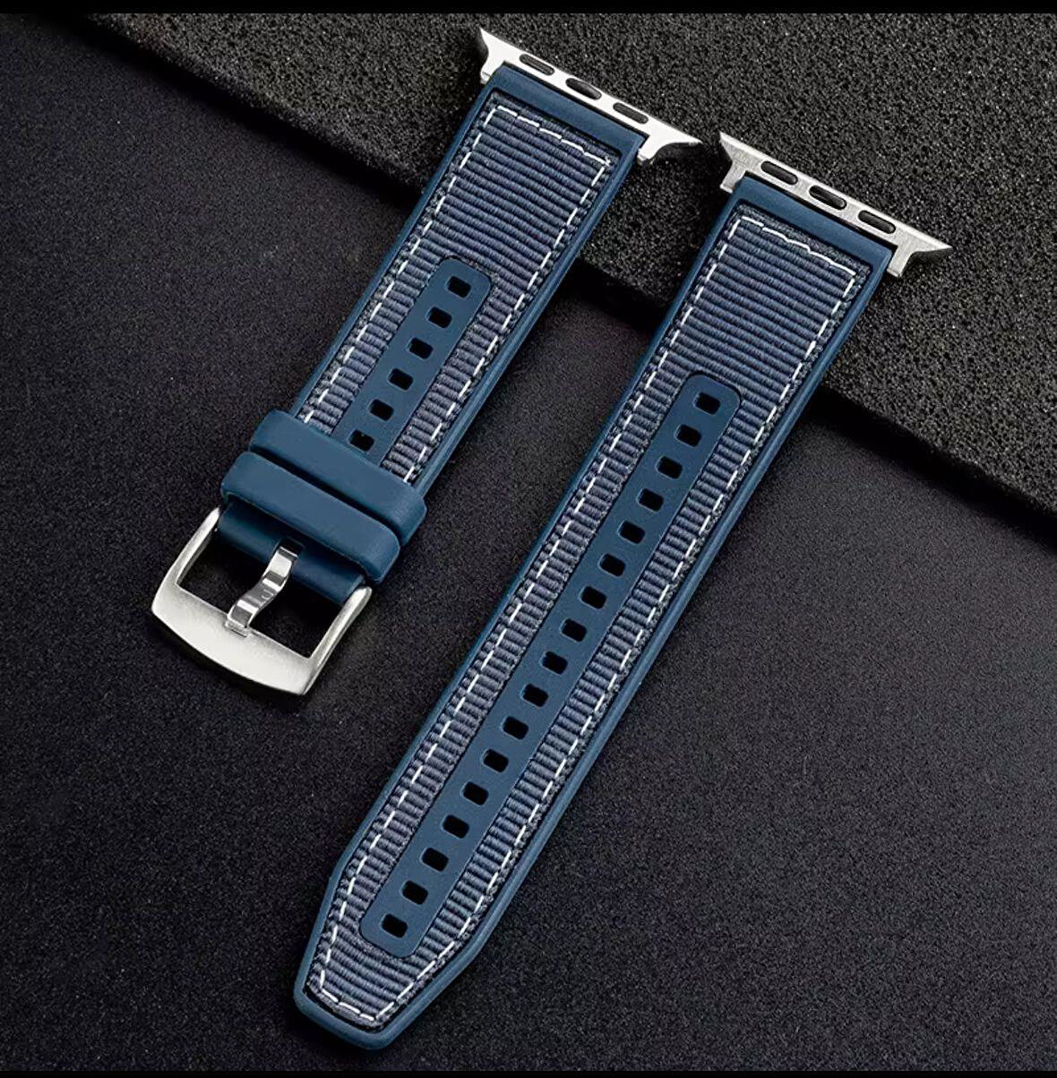 Apple Watch 42/44MM Dikiş Desenli Dokuma Silikon Kordon