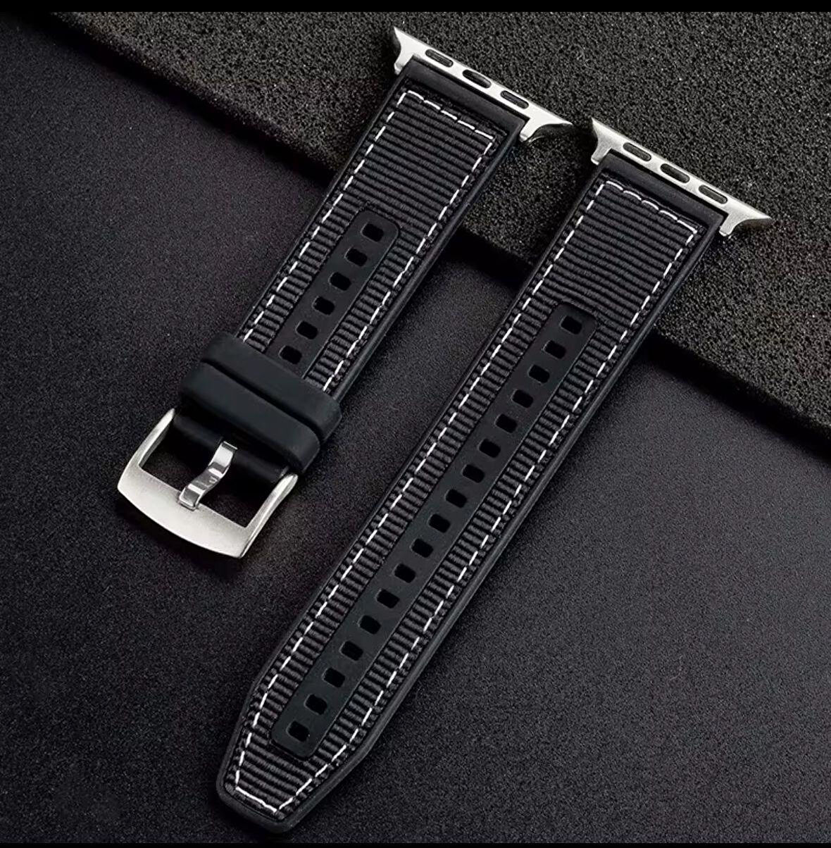 Apple Watch 42/44MM Dikiş Desenli Dokuma Silikon Kordon