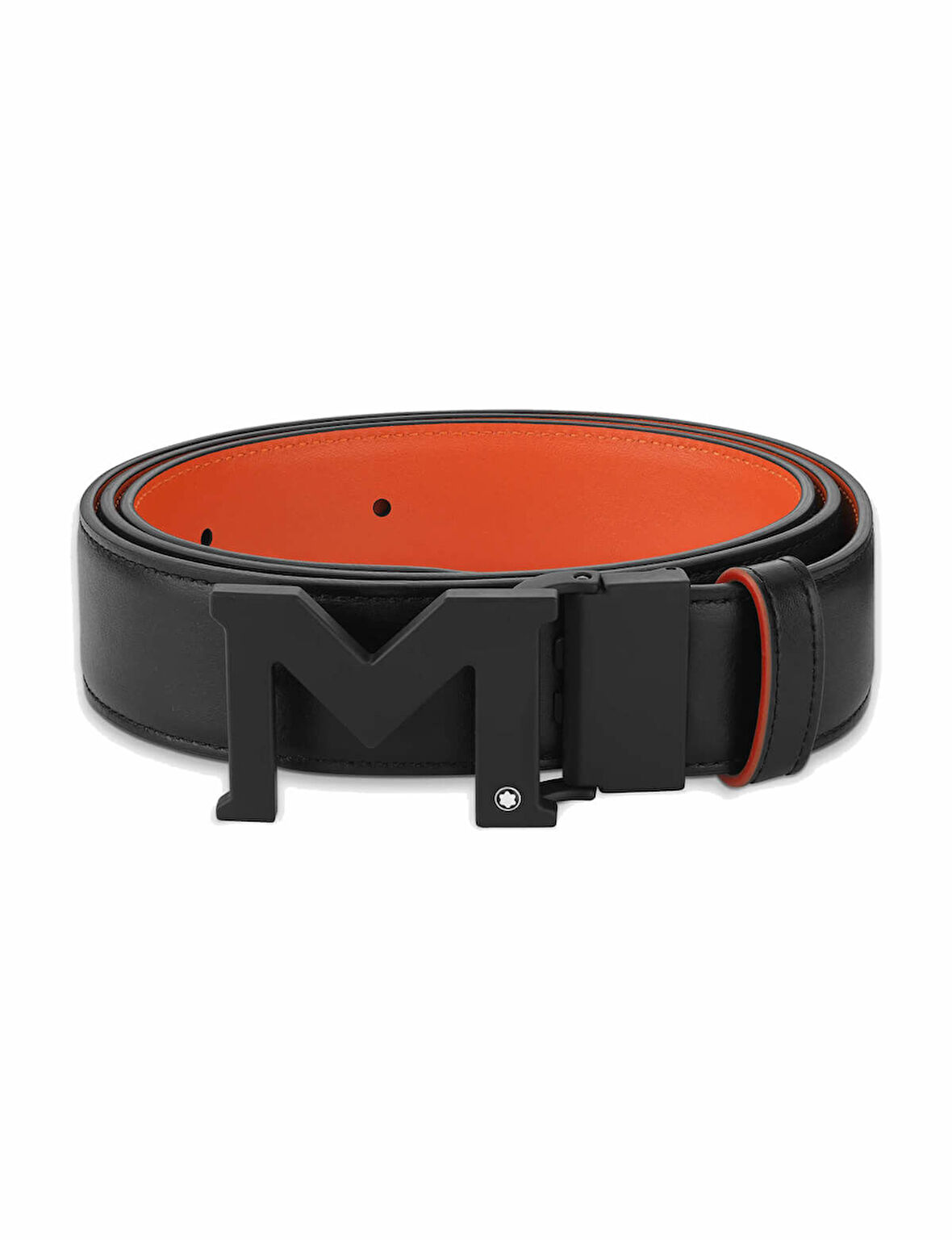 Montblanc Tokalı SiyahTuruncu 35 mm Çift Yönlü M Deri Kemer 129714