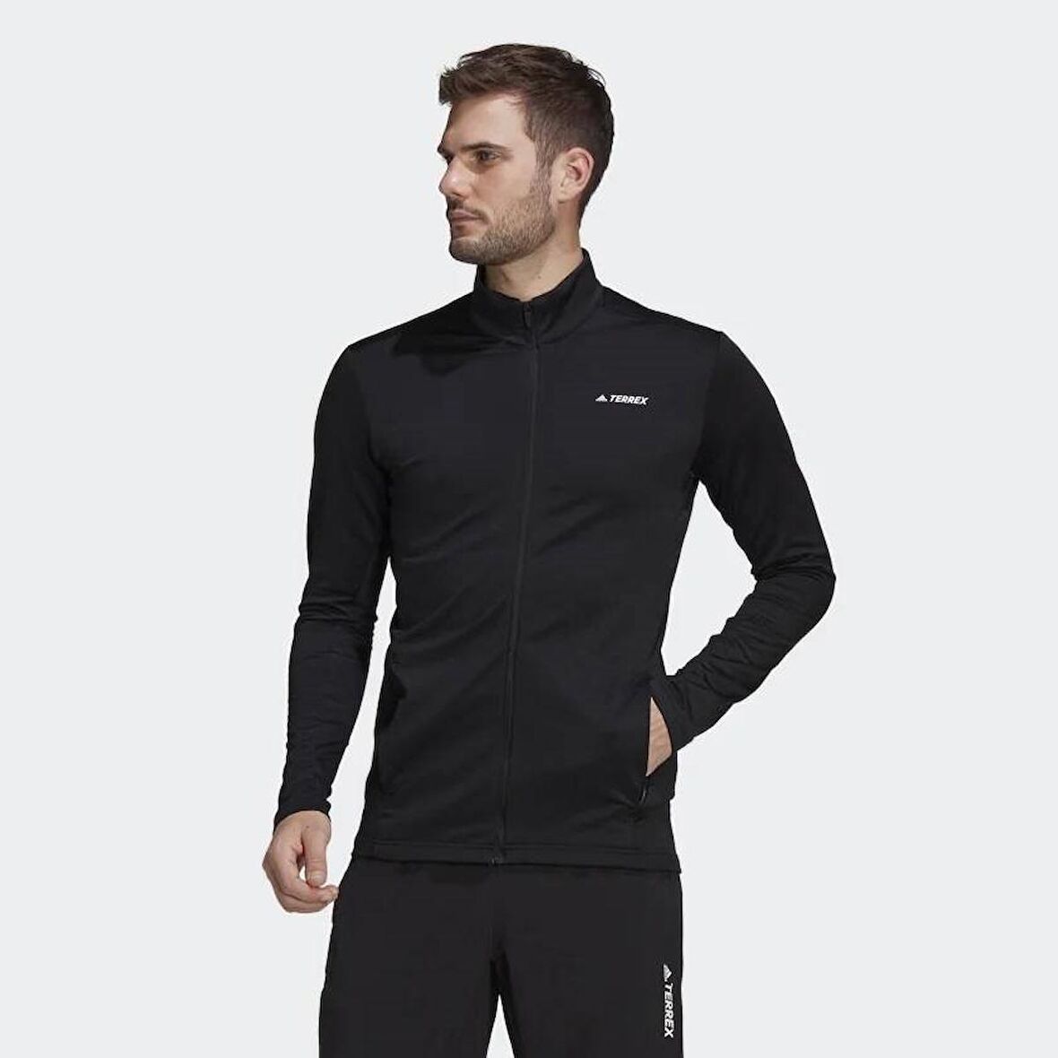 adidas Düz Siyah Erkek Polar Sweatshırt GI7306 EveryHike FZ Fl