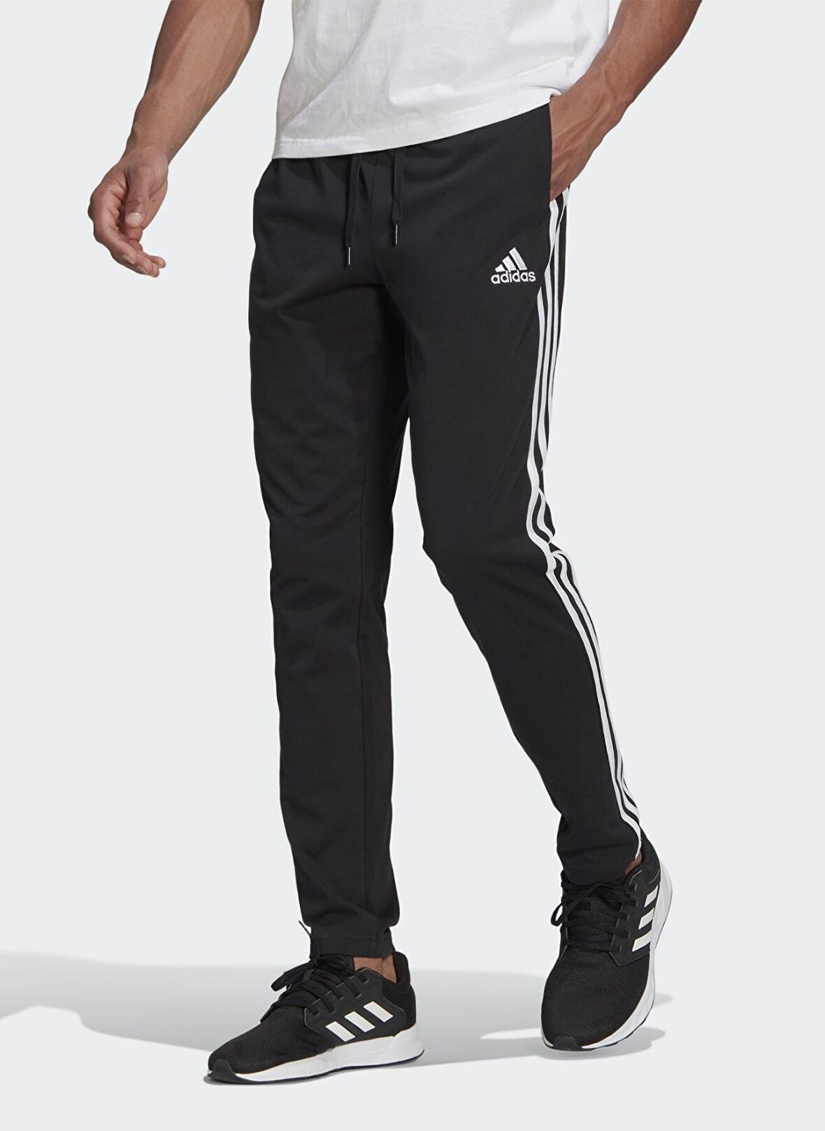 Adidas GK8995 M 3S SJ TO Beli BağlamalıÇizgili Logo Baskılı Siyah Beyaz Erkek Eşofman Altı