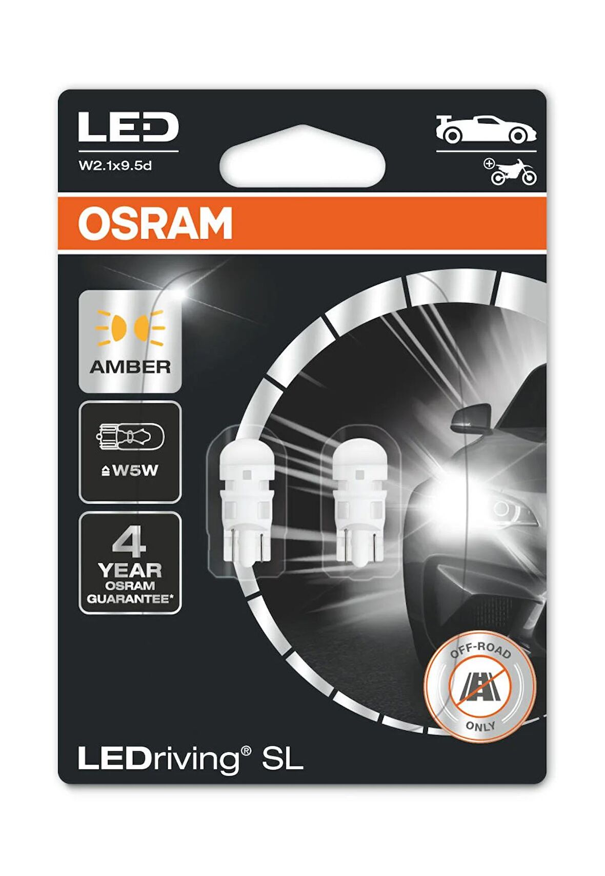 Osram T10 Led Turuncu Dipsiz WY5W Ampül 4 Yıl Garantili 2827-02B (2 Ad.)