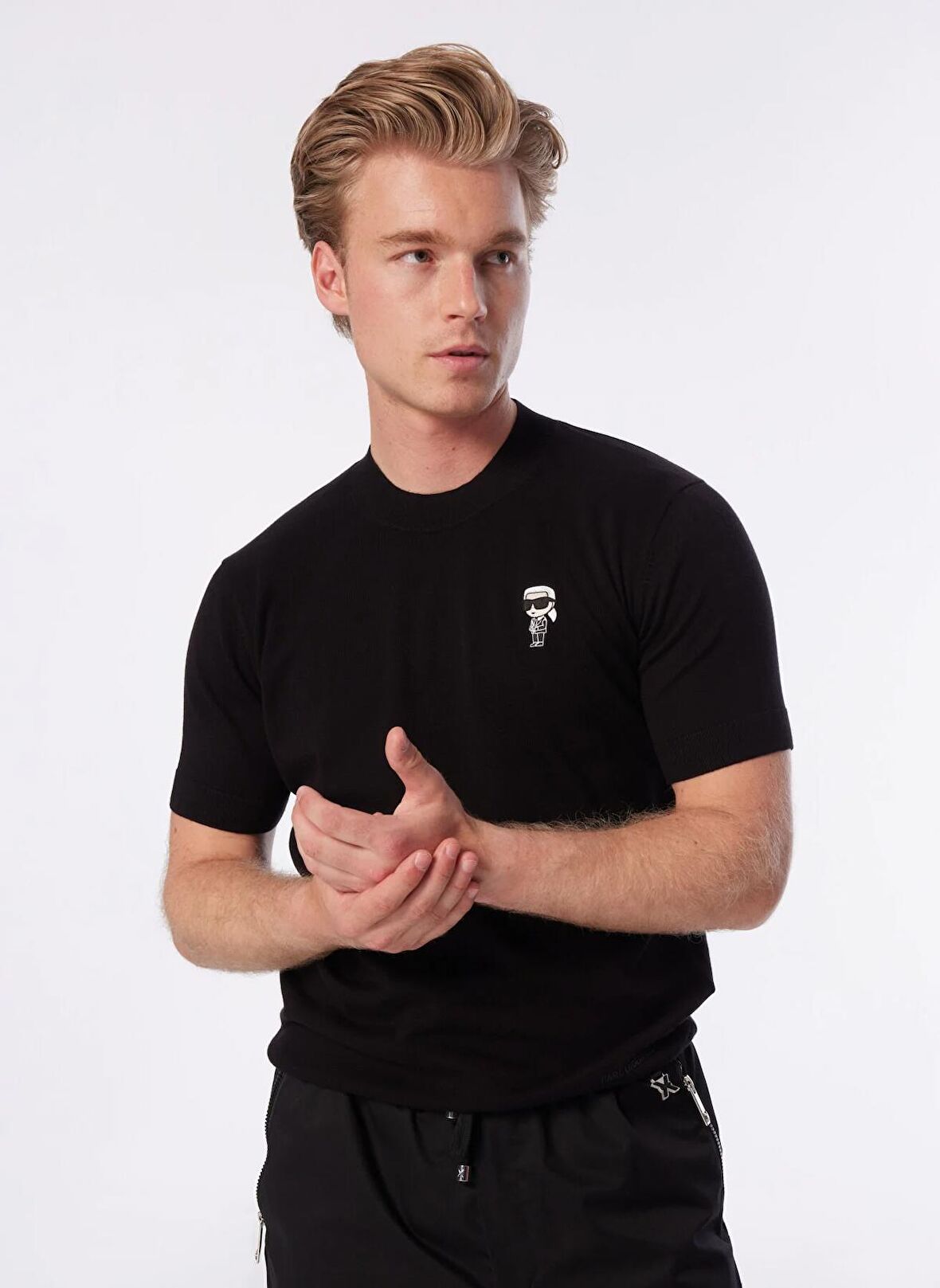 KARL LAGERFELD Bisiklet Yaka Siyah Erkek T-Shirt 655007542398