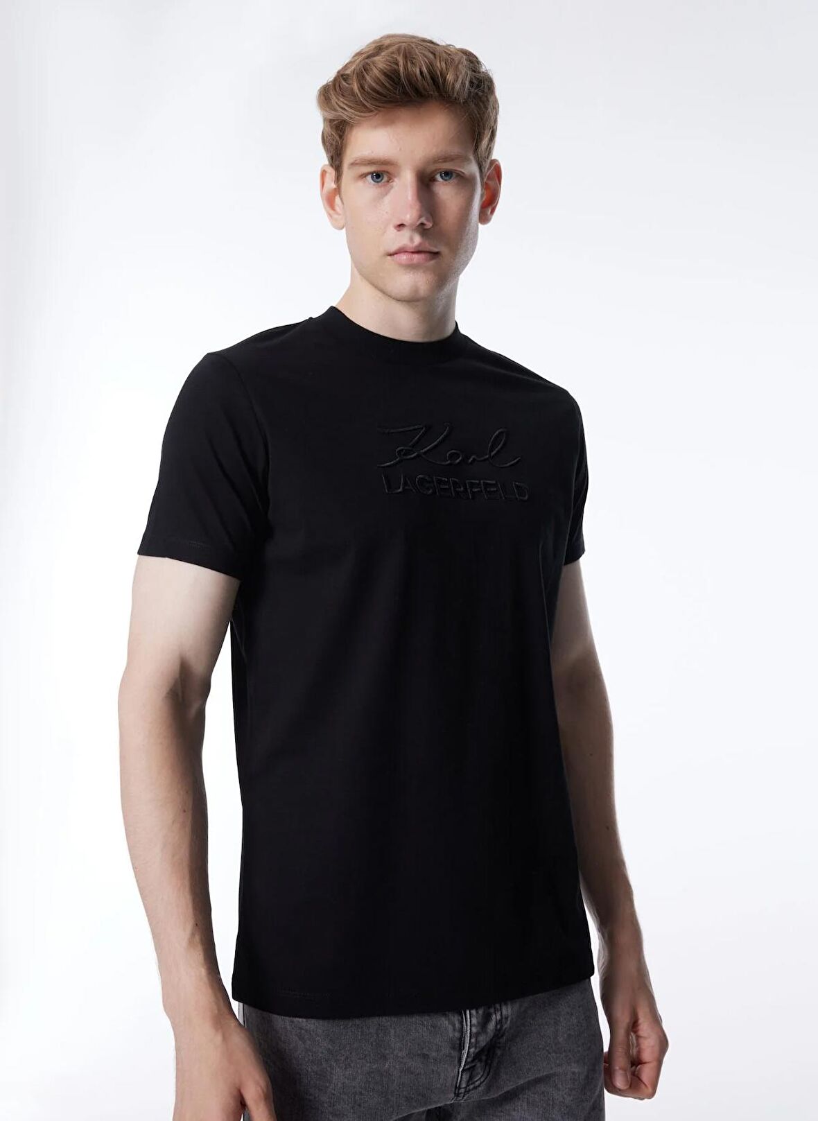 KARL LAGERFELD Bisiklet Yaka Siyah Erkek T-Shirt 755020542221