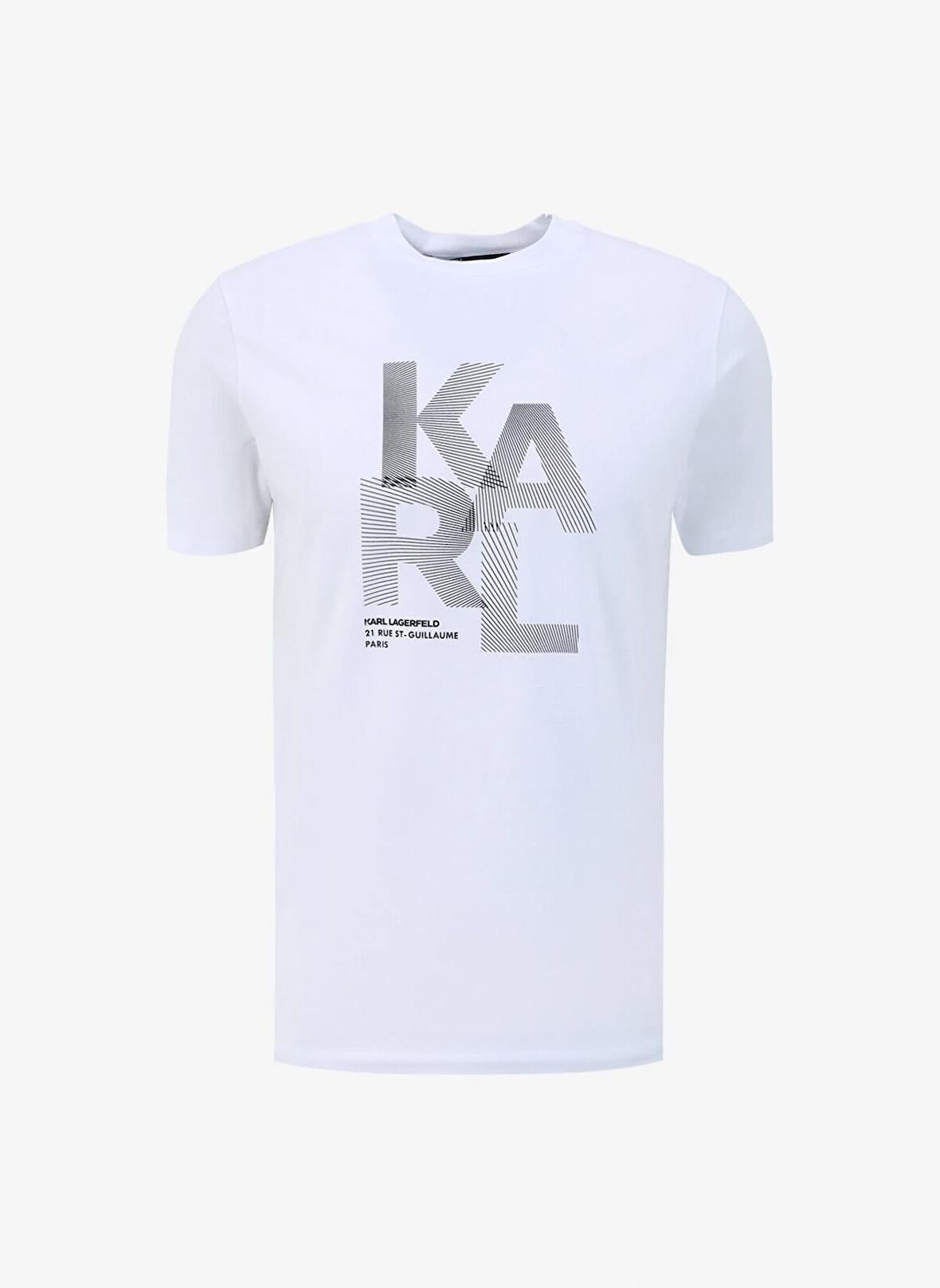 KARL LAGERFELD Bisiklet Yaka Beyaz - Siyah Erkek T-Shirt 755037542221