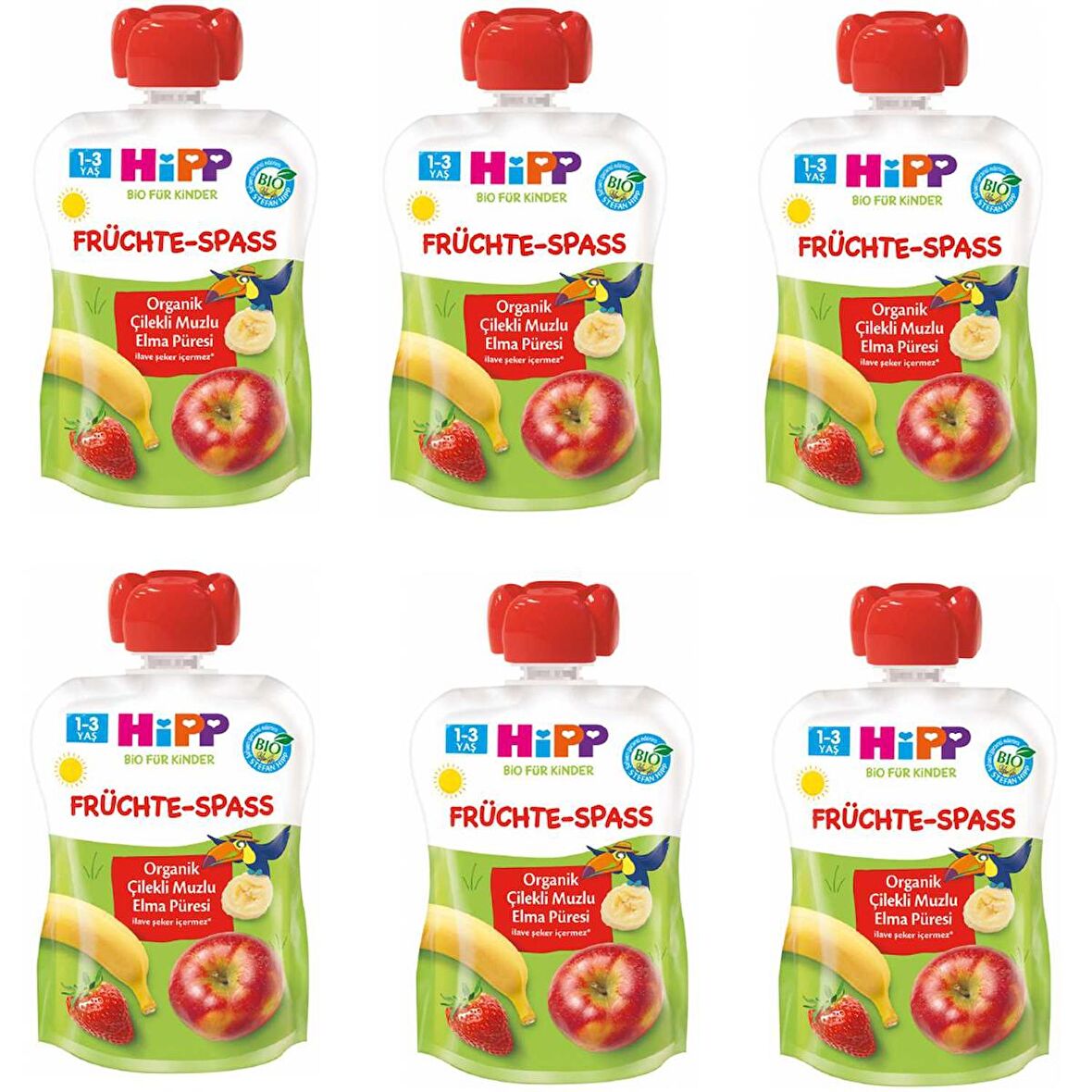 Hipp Organik Çilekli Muzlu Elmalı Meyve Püresi 100 gr 6 ADET
