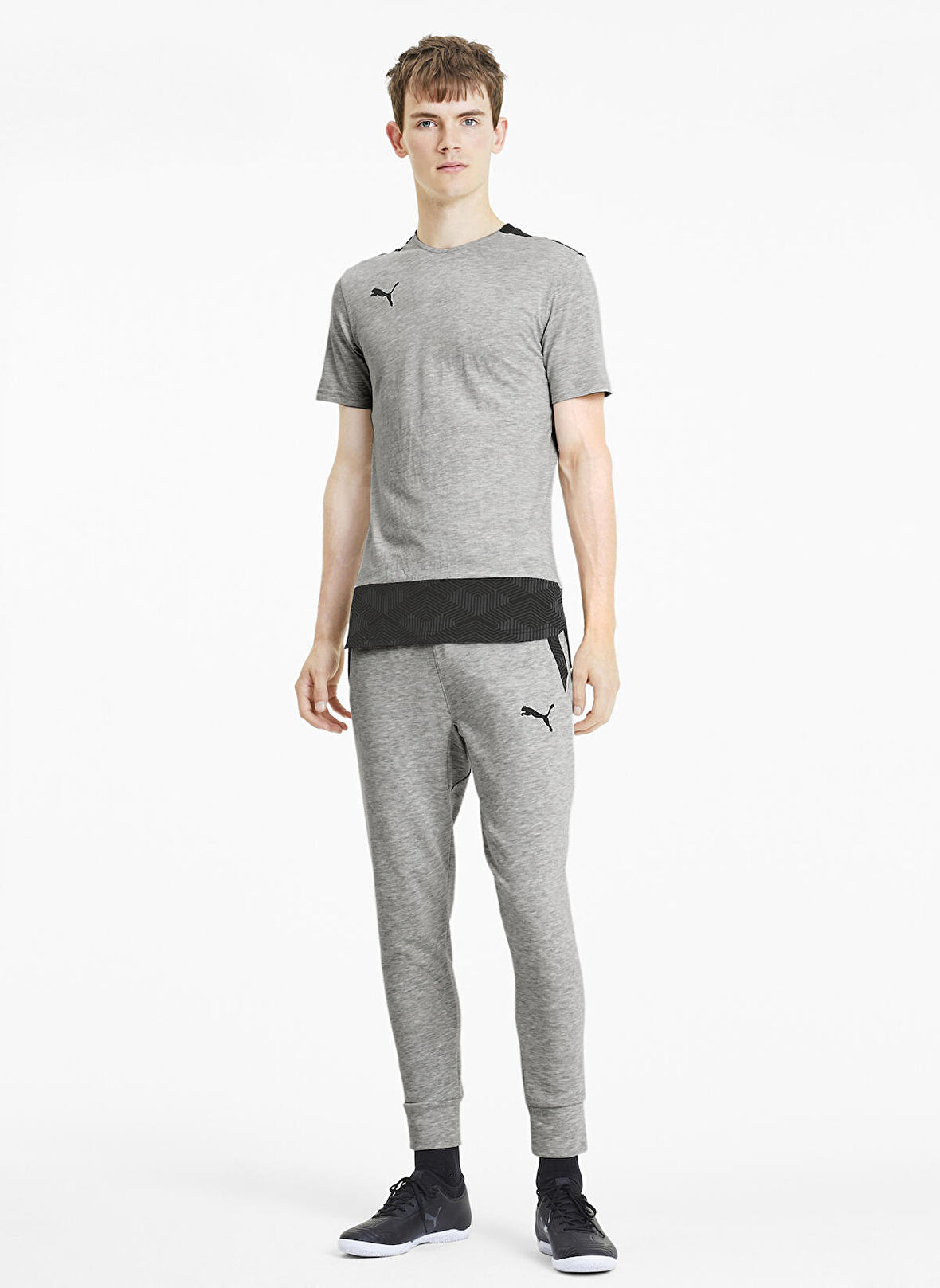 Puma O Yaka Düz Gri Erkek T-Shirt 65648937 teamFINAL 21 Casuals Tee